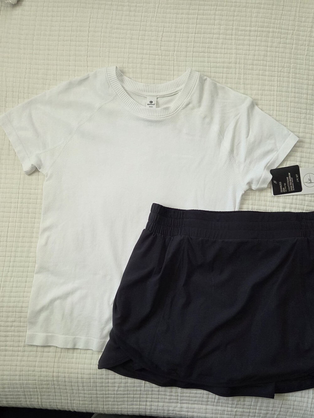 90 Degree 2 Piece Set - White Crewneck Tee with Navy Blue Athletic Skort